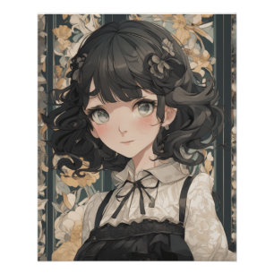 Póster Sonhos De Manga Whimsical: Fantasia De Vestido Neg