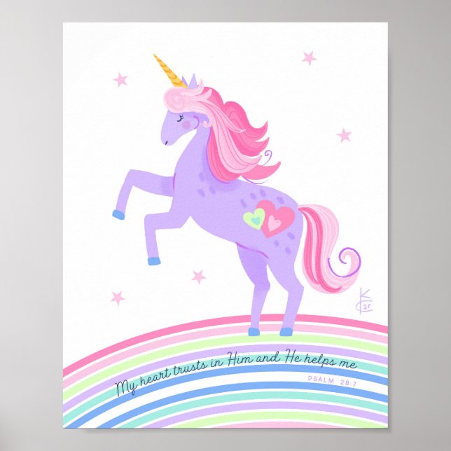 Poster Sonhos de Unicórnio Salmo 28:7 Arte de Parede impr (Frente)