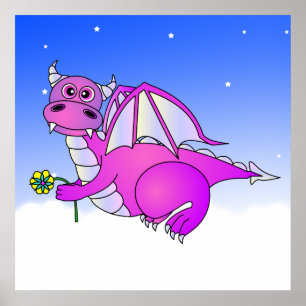 Póster Sonhos Doce - Dragão Púrpura Cugado com Flor