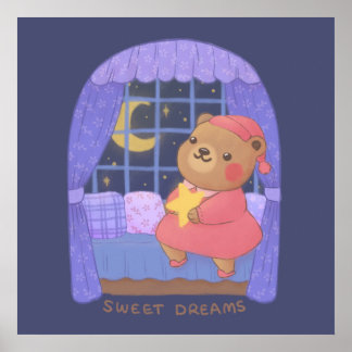 Poster Sonhos Doces: Ilustração de Urso de Pelúcia