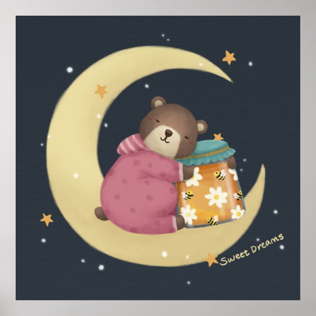 Poster Sonhos Doces: Urso & Ilustração de Mel (Frente)