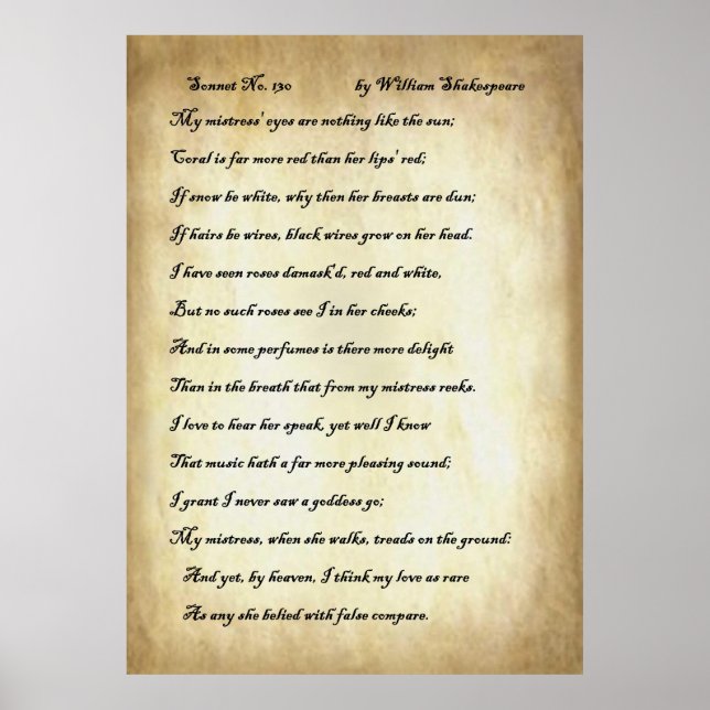 Poster Sonnet nº 130, de William Shakespeare (Frente)