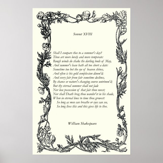 Poster Sonnet nº 18 por William Shakespeare (Frente)