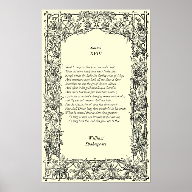 Poster Sonnet nº 18 por William Shakespeare (Frente)