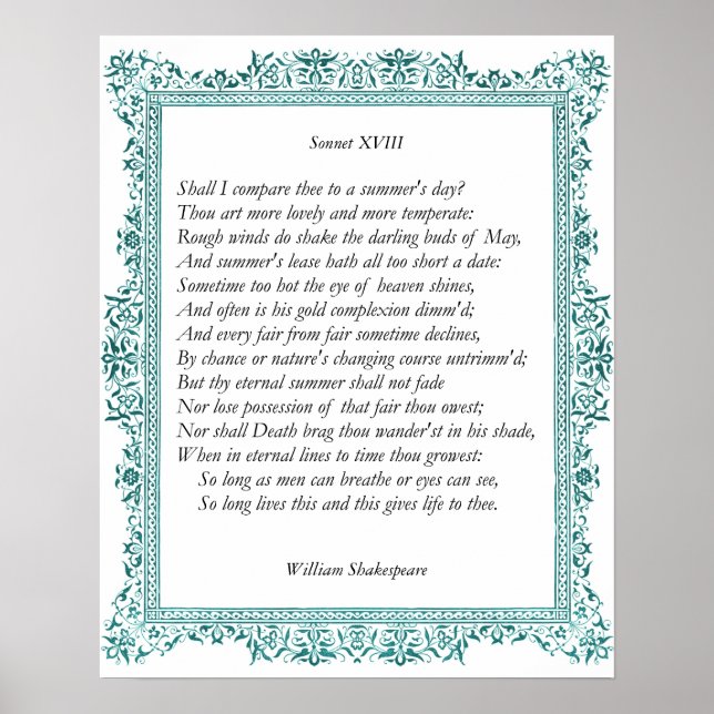 Poster Sonnet nº 18 por William Shakespeare (Frente)