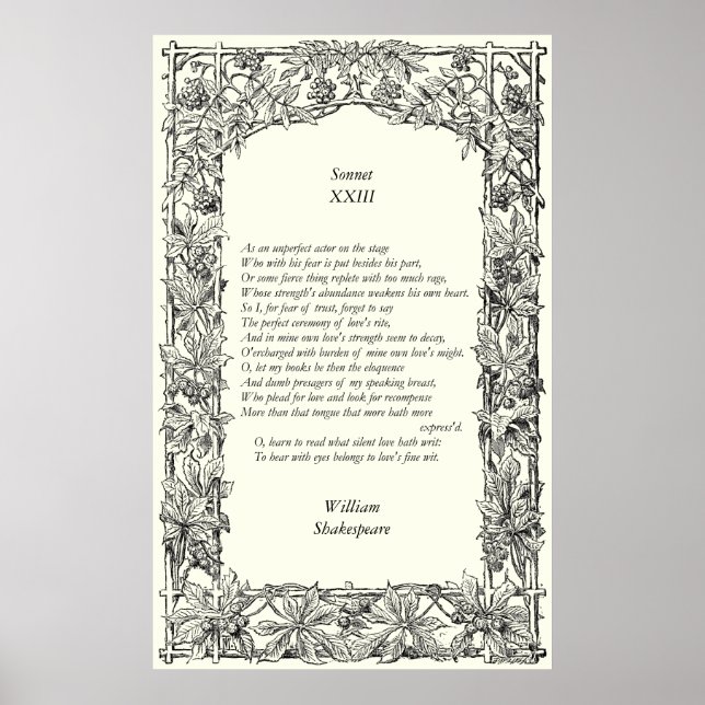 Poster Sonnet nº 23 por William Shakespeare (Frente)