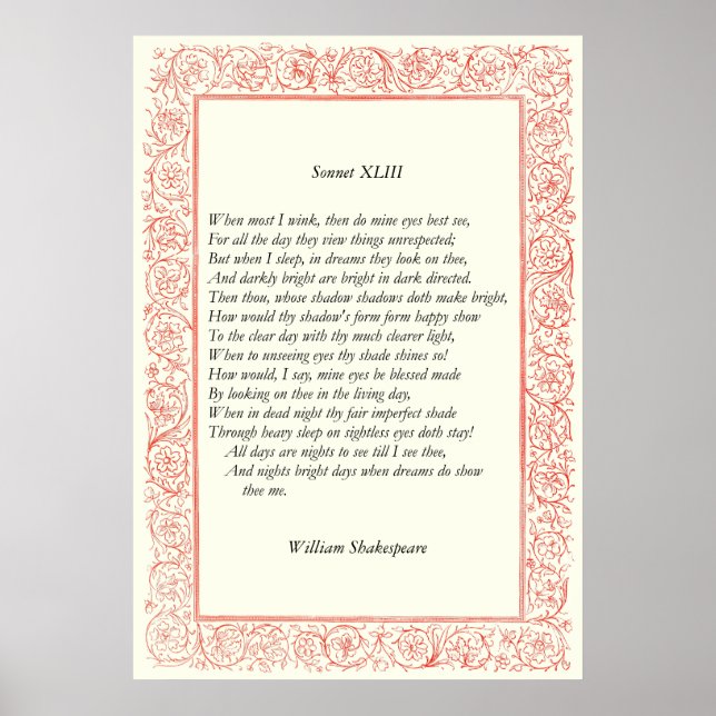 Póster Sonnet nº 43 por William Shakespeare (Frente)