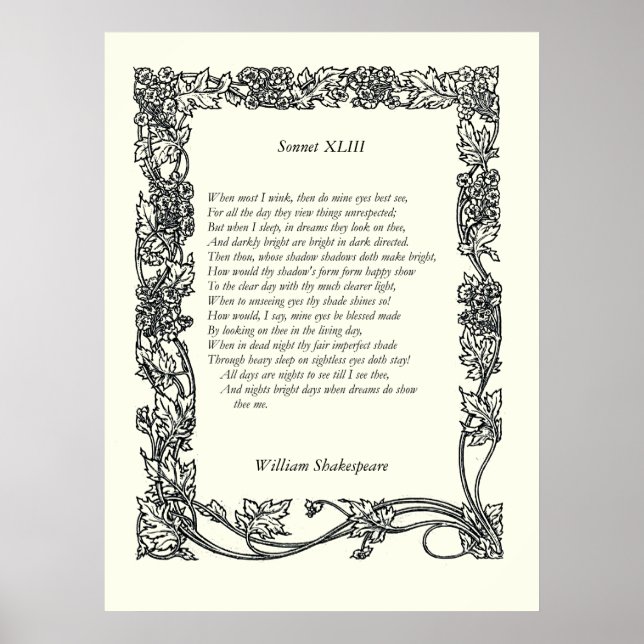 Póster Sonnet nº 43 por William Shakespeare (Frente)