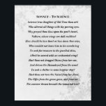 Poster Sonnet para Science Edgar Allan Poe Poem<br><div class="desc">Este poster apresenta o "Sonnet - To Science" de Edgar Allan Poe. O poema inteiro está disponível em um plano de fundo personalizável/removível. O design atual apresenta texto preto no fundo da cinza de luz texturizada com florescimento. Nota: Texto também personalizável. Edgar Allan Poe é conhecido por mistério e por...</div>
