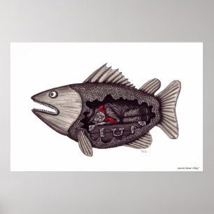 Poster Sono na arte preto e branco surreal dos peixes