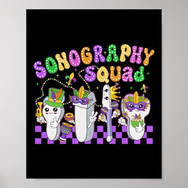 Poster Sonografia Engraçada Esquadrão Mardi Gras Carnaval (Frente)