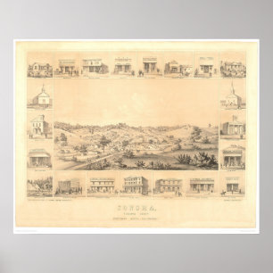 Póster Sonora, mapa panorâmico 1854 do CA (1647A) -