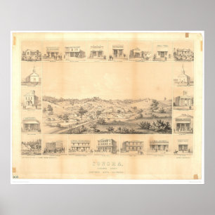 Póster Sonora, mapa panorâmico 1854 do CA (1647A) - não