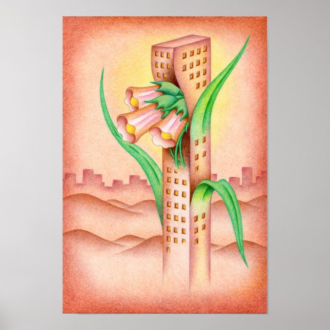 Poster Sopro de vida ilumina os arranha-céus. (Frente)
