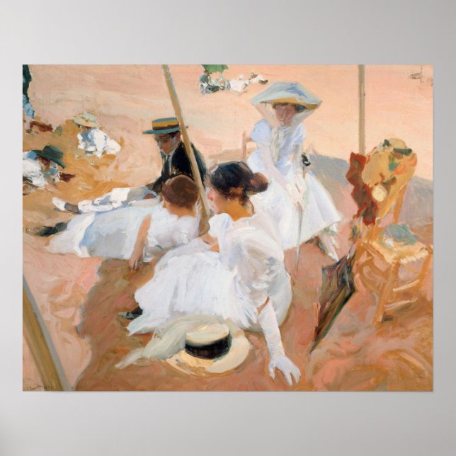 Poster Sorolla - Sob A Awning, Beach Em Zarauz (Frente)