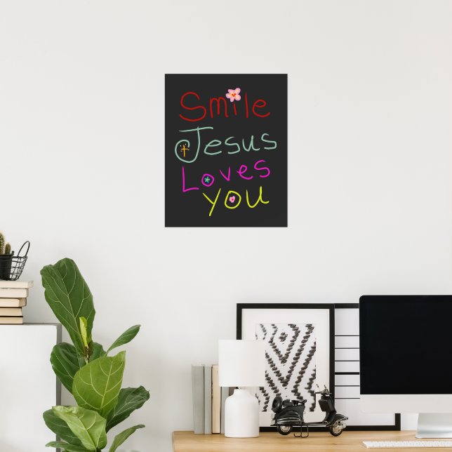 Poster ‘Sorria Jesus Te Ama’ Script Colorido  (Escritório em casa)