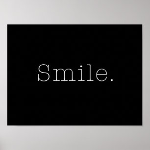 Poster Sorria. Modelo de citação de sorriso preto e branc