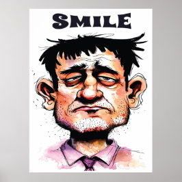 Poster Sorria, Rosto Engraçado, Retrato Homem, Cartoon