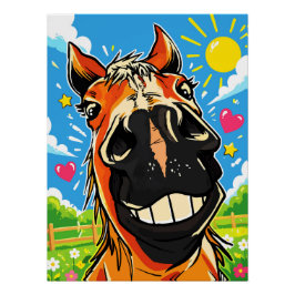 Póster Sorriso Engraçado de Cavalo Desenho Animado Arte d