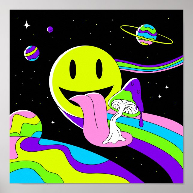 Poster Sorriso Psicodélico Cósmico (Frente)