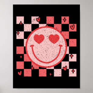 Poster Sorriso Retro Groovy Face Xadrez Dia dos Namorados