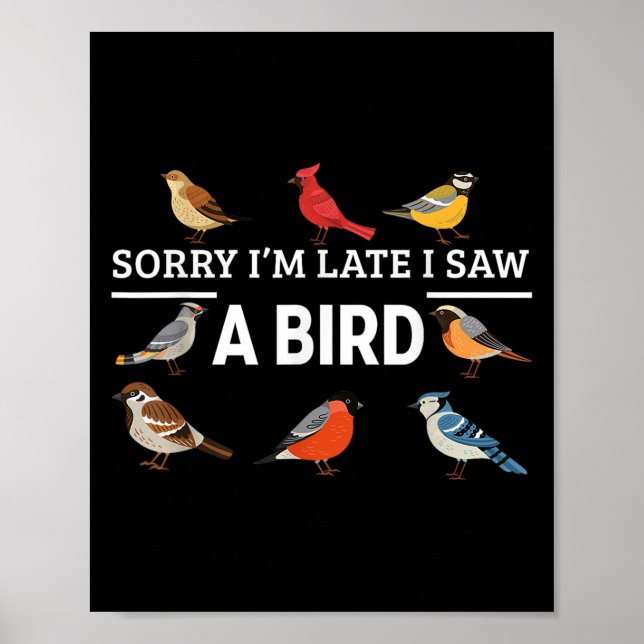 Poster Sorry I'm Late I Saw A Bird Funny Birds Lover Anim (Frente)
