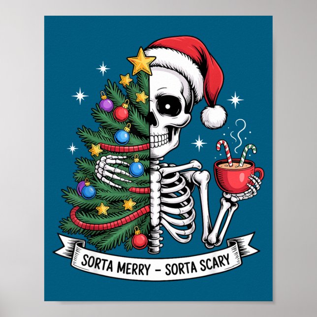 Poster Sorta Merry Sorta Y Santa Skeleton Cocoa Christmas (Frente)