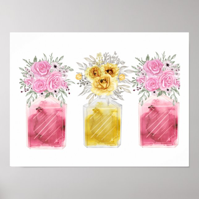 Poster Sorte boa de três Buquês de garrafa de perfumaria (Frente)