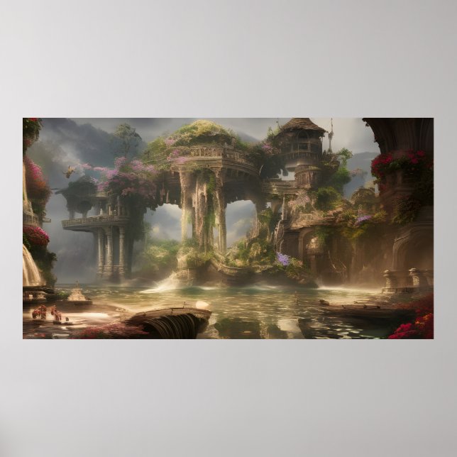 Poster Sorte de férias de verão fantasioso com um lago (Frente)