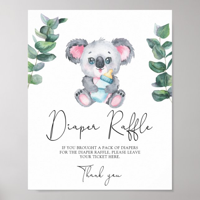 Poster Sorteio de fralda de urso koala (Frente)