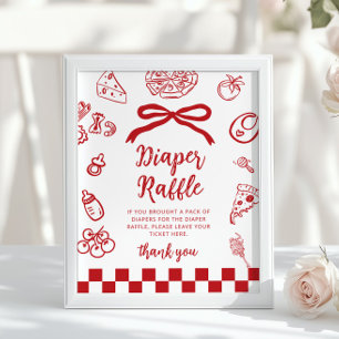 Poster Sorteio de fraldas Arremate de Laço Vermelho Pizza