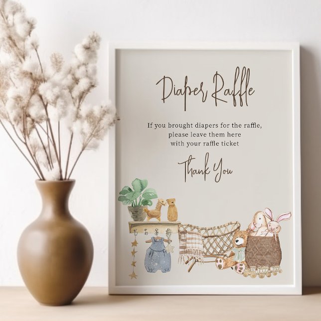 Poster Sorteio de Fraldas Berçário Bebê Boho Chás de Bebê (Diaper Raffle Baby Shower sign - printed or digital - from my Boho Baby Nursery Collection)