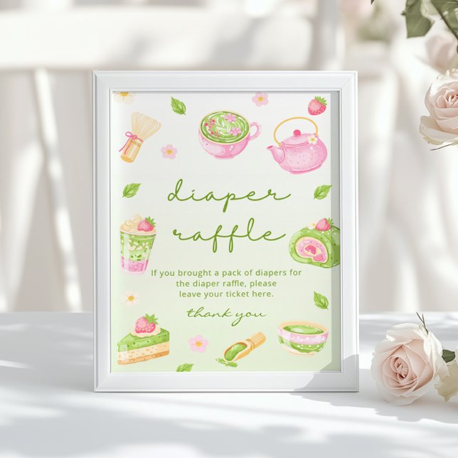 Poster Sorteio de fraldas Chá de Matcha Rosa Chá de Bebê (Criador carregado)