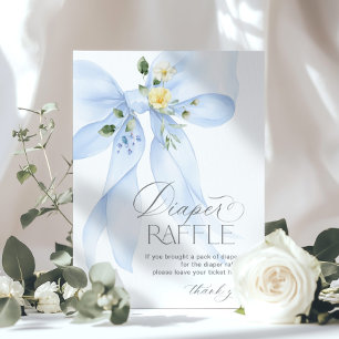 Poster Sorteio de Fraldas com Laço Azul Floral Chá de Beb