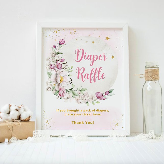 Poster Sorteio de Fraldas Floral Moon Pink (Criador carregado)