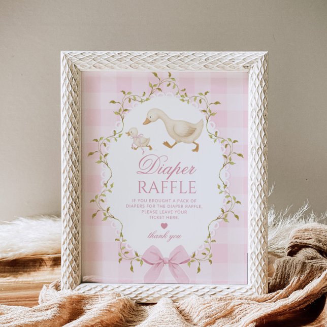 Poster Sorteio de fraldas Silly Goose Laço Xadrez Rosa (Criador carregado)