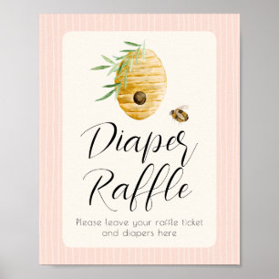 Poster Sorteio de Fraldas Sinal de Chás de Bebê Menina Mo
