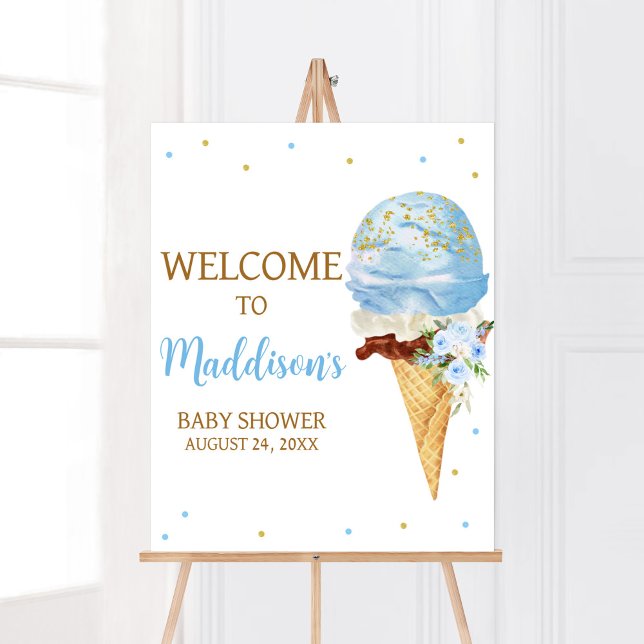 Poster Sorvete azul Chá de fraldas bem-vindo (Here's the Scoop Baby Shower Welcome Sign)