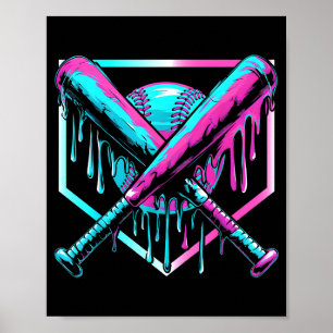 Poster Sorvete Beisebol Gotejamento Placa Base Tacos Lega