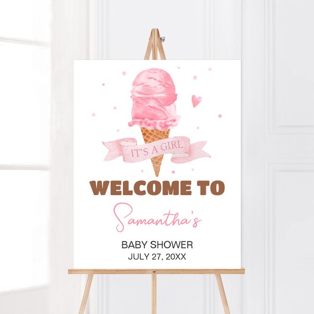 Poster Sorvete Chá de fraldas Bem-vindo (Here's the Scoop Baby Shower Welcome Sign)