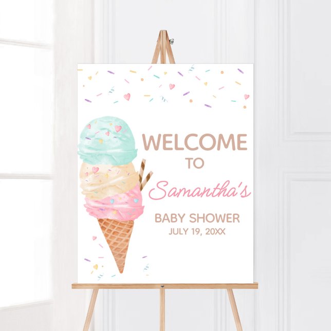Poster Sorvete Chá de fraldas Bem-vindo (Ice Cream Sprinkled with Love Baby Shower Welcome Sign)