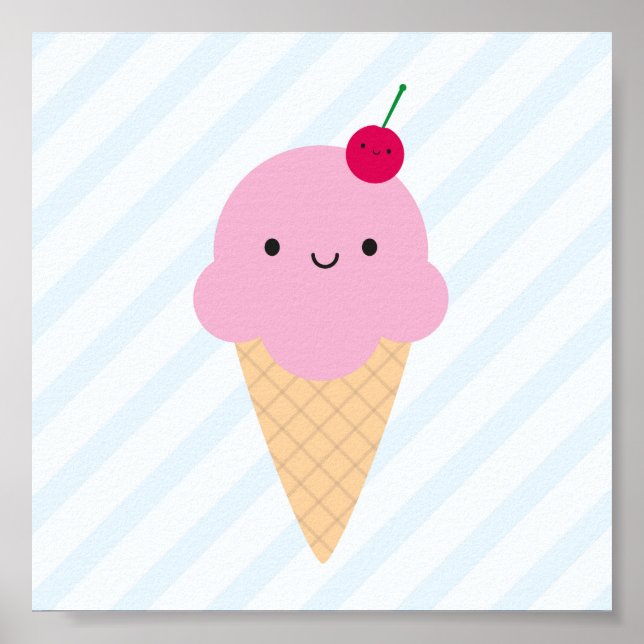 Póster Sorvete Cone Kawaii (Frente)