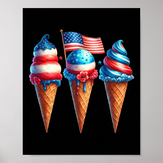 Poster Sorvete Cone Scoops Projetado American Flag 4th O (Frente)