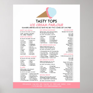 Poster Sorvete Cone, Sorvete Parlor Menu