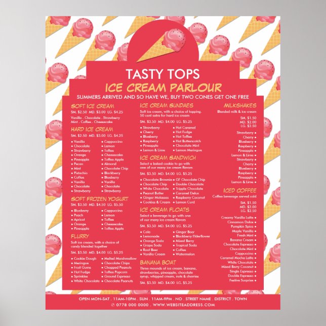 Poster Sorvete Cones, Menu Parlor do Sorvete (Frente)