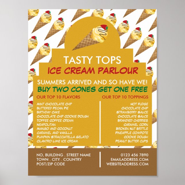 Poster Sorvete Cones, Sorvete Parlor Publicitário (Frente)