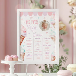 Poster Sorvete cor-de-rosa primeiro aniversario - marco d