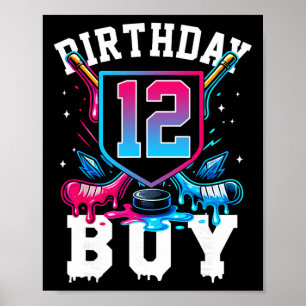 Poster Sorvete de aniversário de 12 anos de menino de hóq