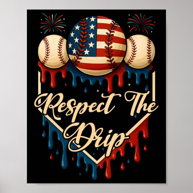 Poster Sorvete De Baseball Derrubando 4 De Julho Respeite (Frente)
