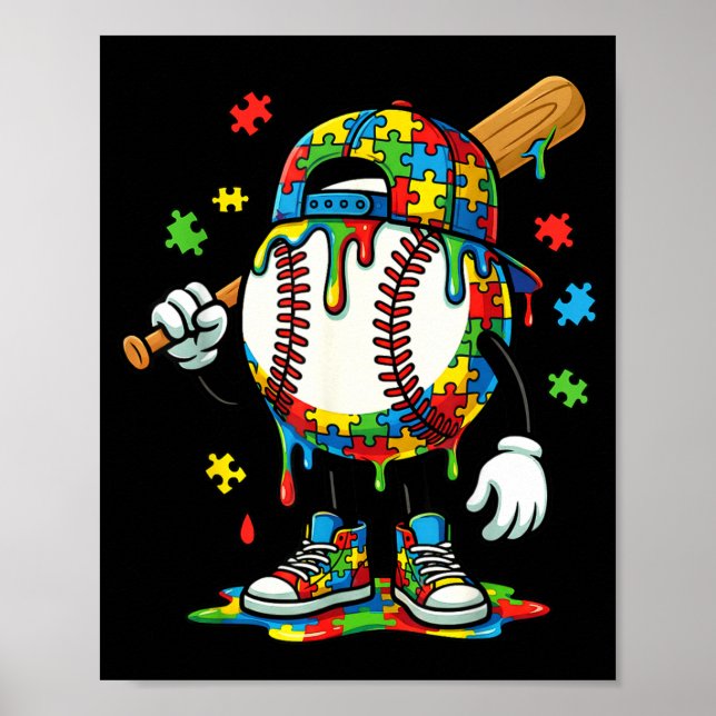 Poster Sorvete de Baseball Esporte Conscientização do Aut (Frente)